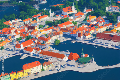  Aerial view on the old town with main central square in Tallin Estonia , style U1 1