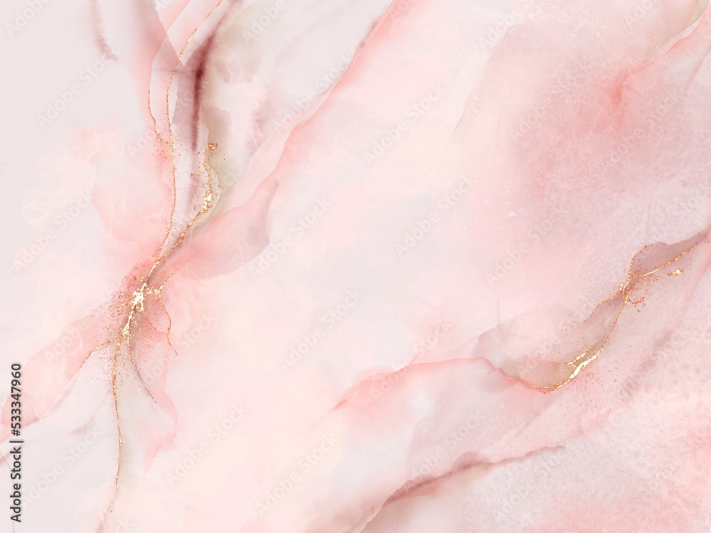 Fototapeta premium pink gold marble abstract background. alcohol ink golden line glitter digital painting wallpaper. backdrop design.