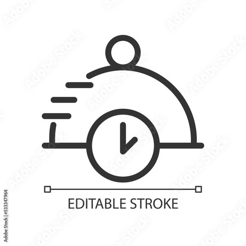 Quick order delivery pixel perfect linear icon. Restaurant dish. Waiting time. Catering service. Thin line illustration. Contour symbol. Vector outline drawing. Editable stroke. Arial font used