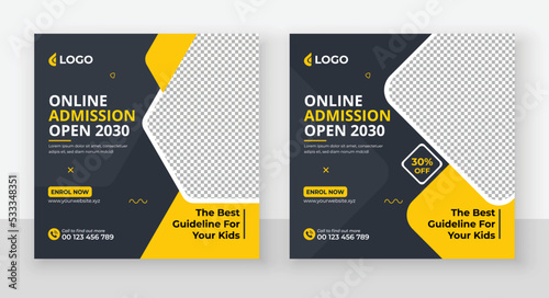 School Admission Social Media Post Design, Back to School Social Media Post Template