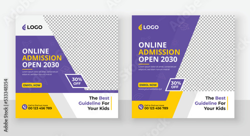 School Admission Social Media Post Design, Back to School Social Media Post Template