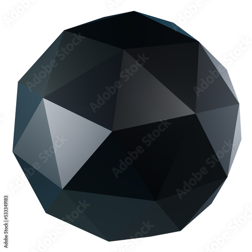 3d black metallic ico sphere shape. Dark isolated png element