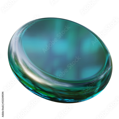 3d circle podium shape in glass material full of water. Fluid texture png object