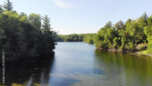 aerial footage of a lake in the Hiawatha National Forest in Michigan photo