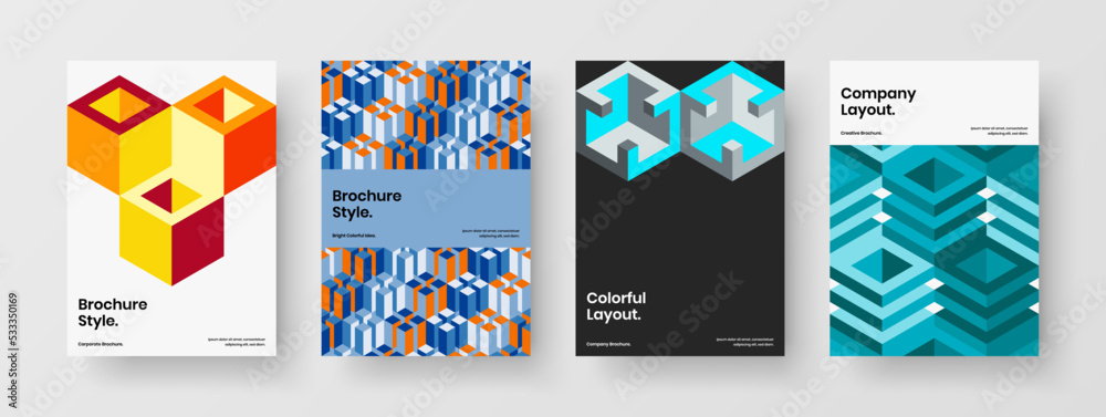 Trendy geometric pattern annual report concept collection. Isolated handbill design vector layout bundle.