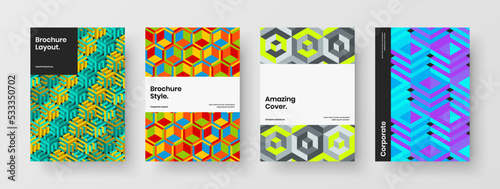 Vivid mosaic shapes presentation concept set. Modern book cover design vector template collection.