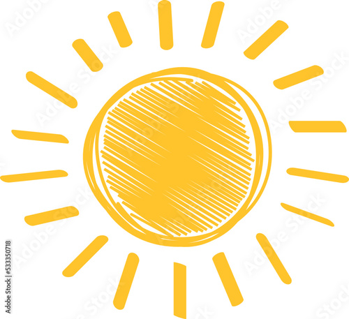 Sun hand drawn icon isolated on white background. Handdrawn sun vector for logo, circle line and icon design. Summer concept. Sunshine vector illustration. Sun sketch doodle