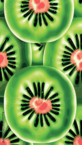 Set of fresh kiwi fruit whole, half and cut slice illustration