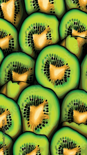 Set of fresh kiwi fruit whole, half and cut slice illustration