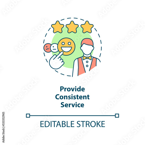 Provide consistent service concept icon. Customer service in food industry abstract idea thin line illustration. Isolated outline drawing. Editable stroke. Arial  Myriad Pro-Bold fonts used