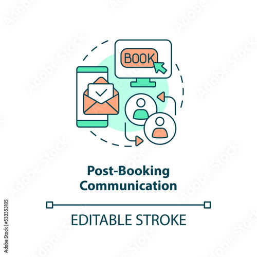 Post-booking communication concept icon. Elevating hotel guest satisfaction abstract idea thin line illustration. Isolated outline drawing. Editable stroke. Arial, Myriad Pro-Bold fonts used