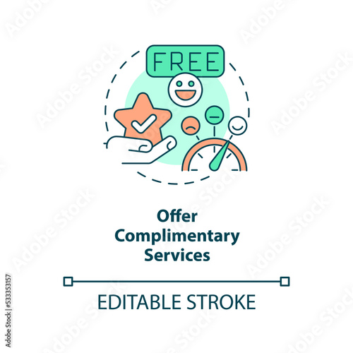 Offer complimentary services concept icon. Increase guest satisfaction in hotels abstract idea thin line illustration. Isolated outline drawing. Editable stroke. Arial, Myriad Pro-Bold fonts used