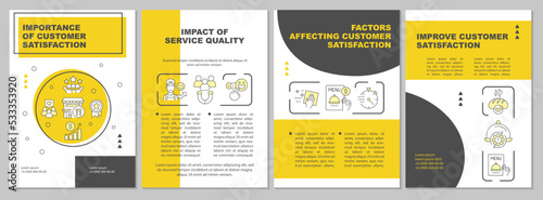 Satisfy visitor in restaurant industry yellow brochure template. Leaflet design with linear icons. Editable 4 vector layouts for presentation, annual reports. Arial, Myriad Pro-Regular fonts used