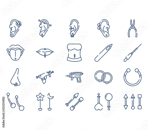 Piercing and jewellery icon set