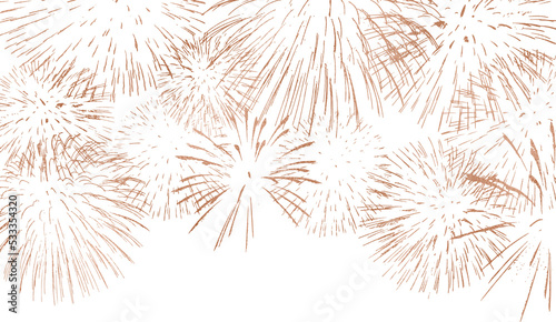 Rose gold firework, thin brush stroke lines. Isolated png illustration, transparent background. Design element for overlay, montage, collage. Happy new year concept.