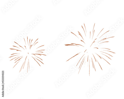 Rose gold firework, thin brush stroke lines. Isolated png illustration, transparent background. Design element for overlay, montage, collage. Happy new year concept.