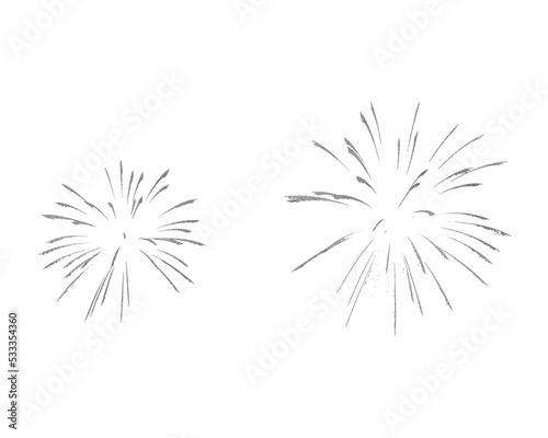 Silver colored firework, thin brush stroke lines. Isolated png illustration, transparent background. Design element for overlay, montage, collage. Happy new year concept.