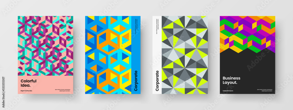 Premium pamphlet A4 vector design illustration collection. Abstract mosaic pattern placard layout composition.
