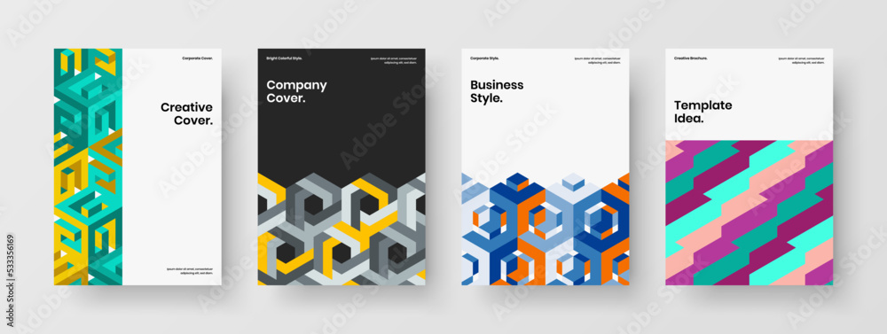 Isolated catalog cover A4 vector design template set. Modern geometric pattern front page illustration collection.
