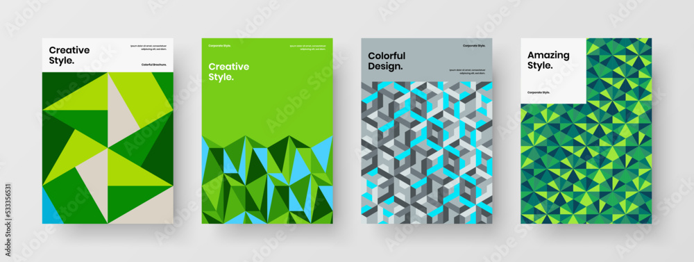 Isolated mosaic shapes postcard illustration set. Fresh corporate cover A4 vector design concept collection.