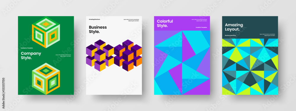 Unique mosaic pattern poster illustration set. Bright corporate cover vector design concept composition.