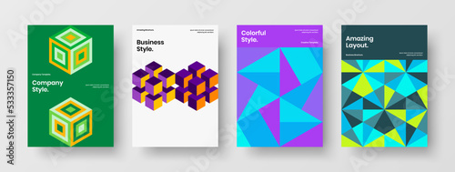 Unique mosaic pattern poster illustration set. Bright corporate cover vector design concept composition.