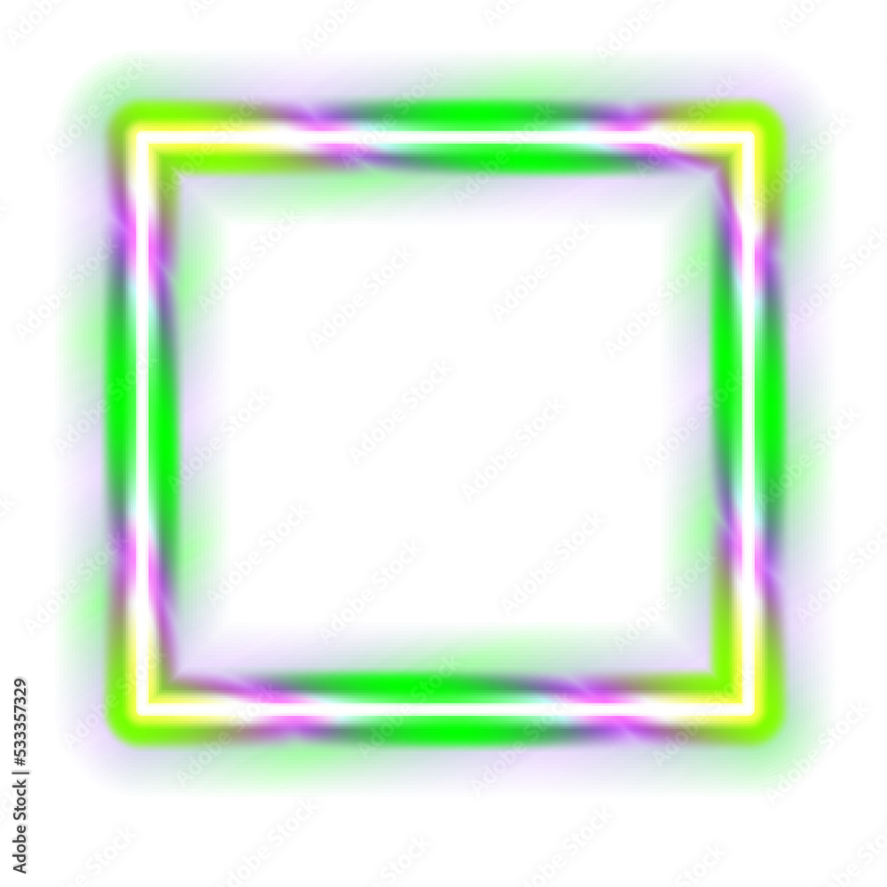 Neon frame, vibrant colored glowing neon frame with transparent
