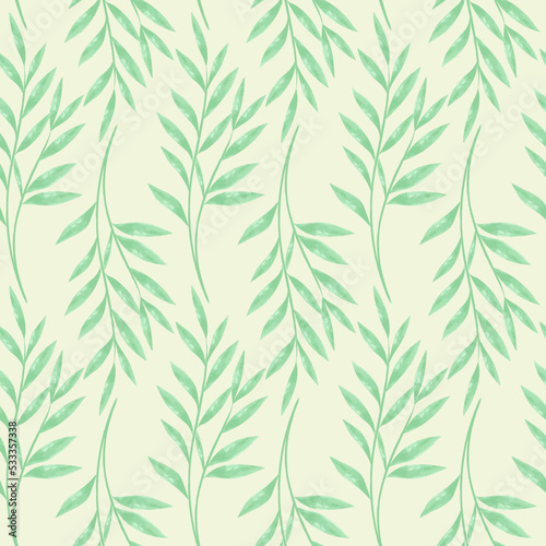 Seamless abstract floral background with green leaves on white background