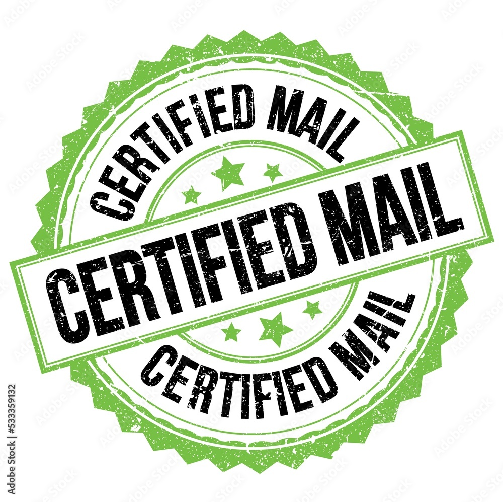CERTIFIED MAIL text on green-black round stamp sign CERTIFIED MAIL text on green-black round stamp sign