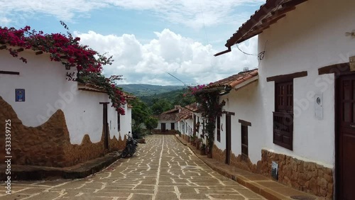 Barichara is a town in northern Colombia South America  known for its cobbled streets and colonial architecture - drone aerial view of the touristic attraction village with tiled house roofs photo