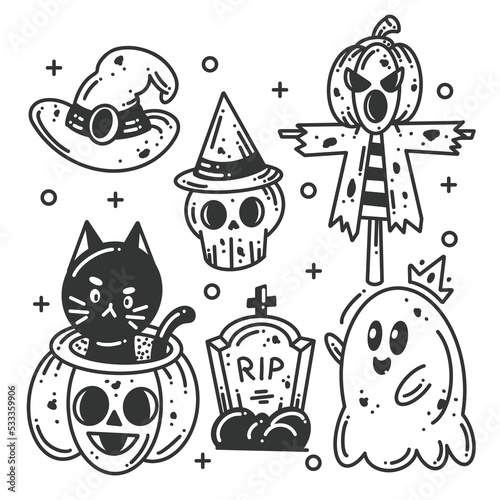 Hand-drawn happy Halloween elements icon collection