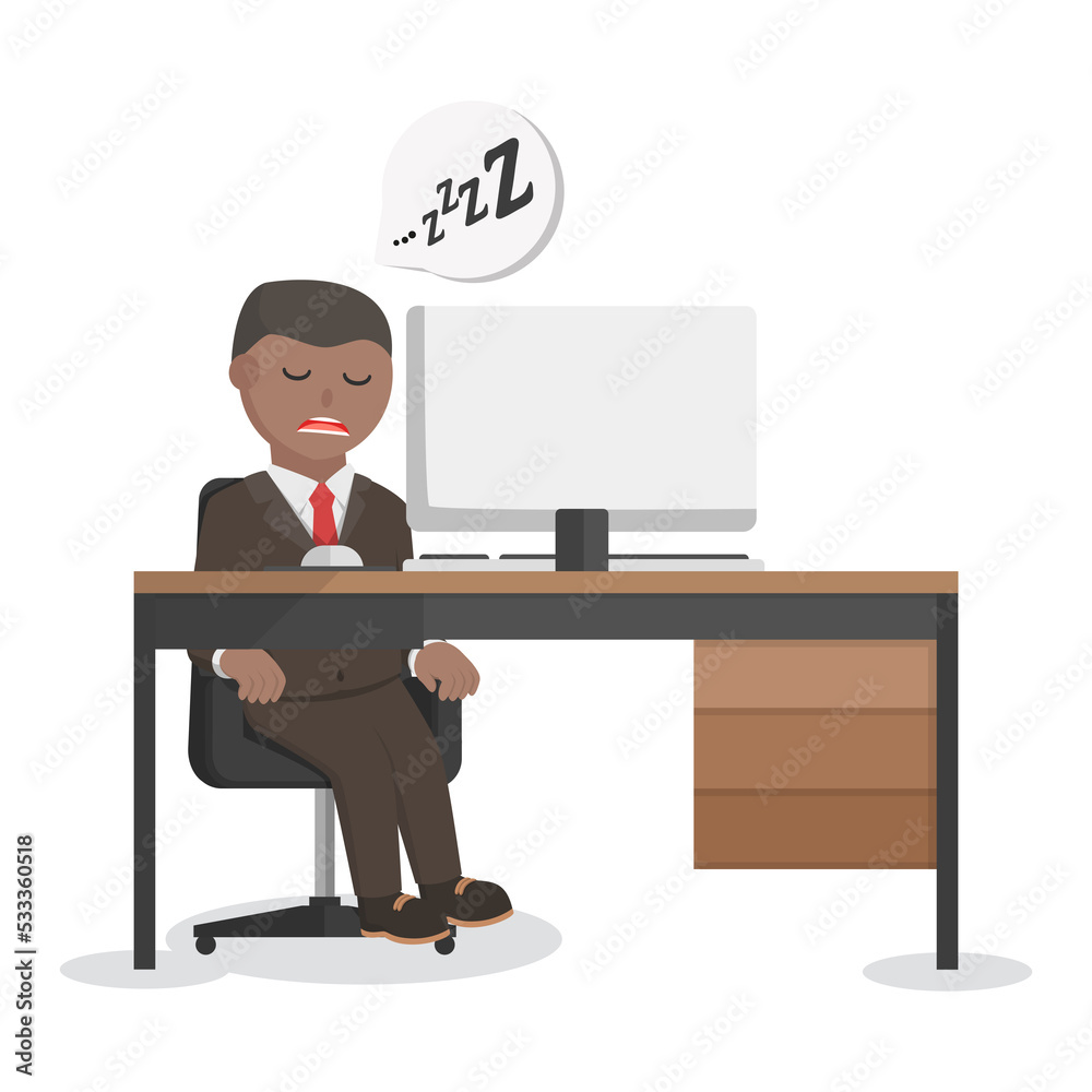 businessman african feel sleepy to work overtime design character on white background businessman african feel sleepy to work overtime design character on white background