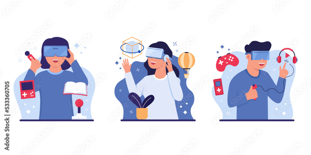 Virtual Reality People Illustration Collection Set