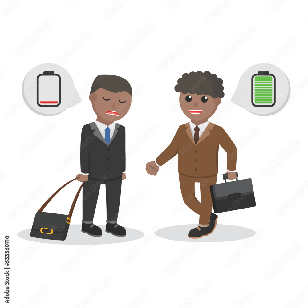 businessman african full and low battery energy design character on white background businessman african full and low battery energy design character on white background