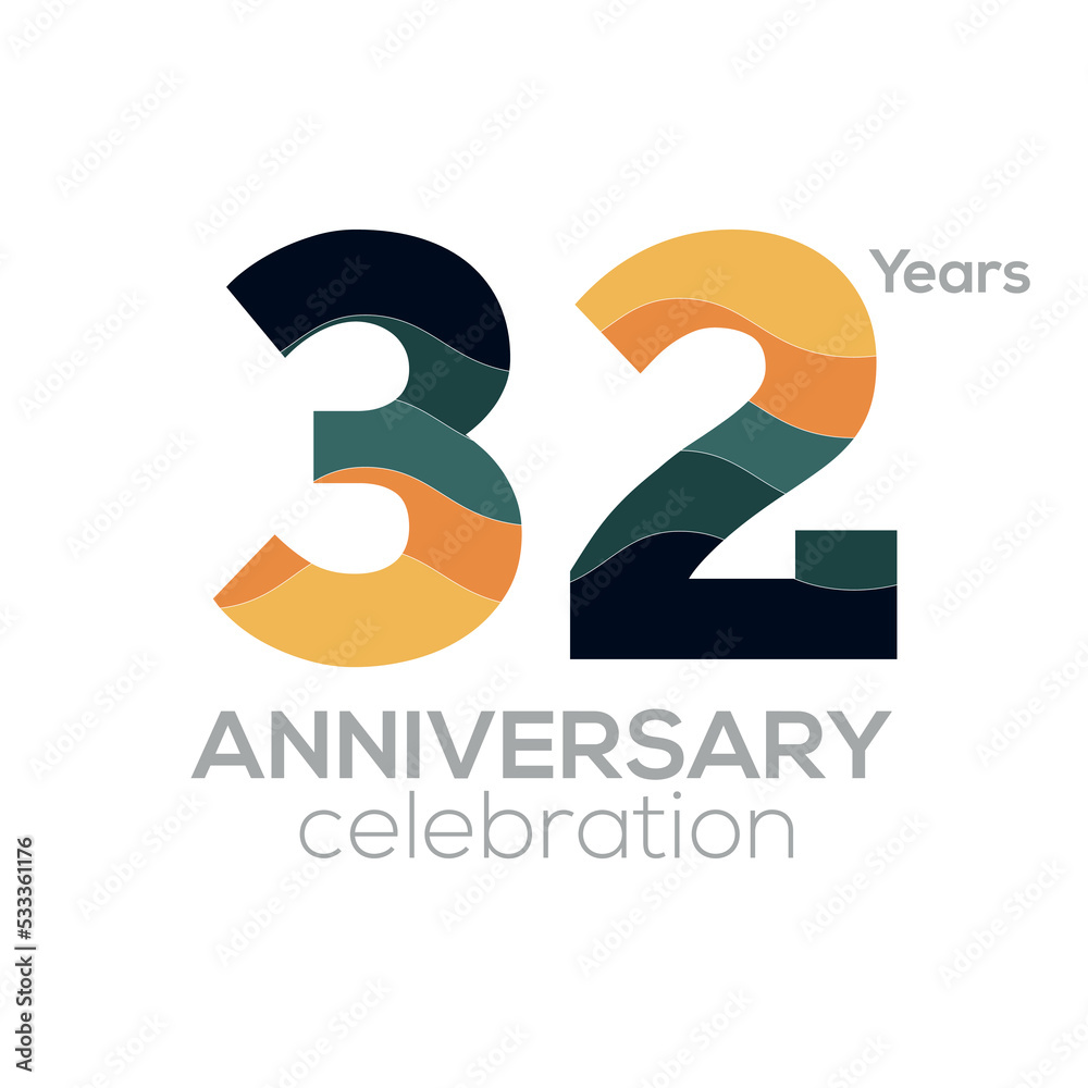 32nd Anniversary Logo Design, Number 89 Icon Vector Template.Minimalist Color Palettes