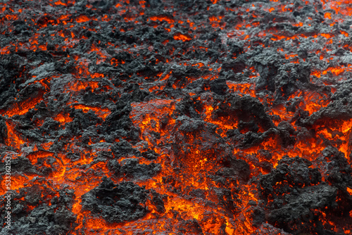 Fagradalsfjall Volcano Iceland, Eruption 2022 Close-Up, Hot Red Lava Field