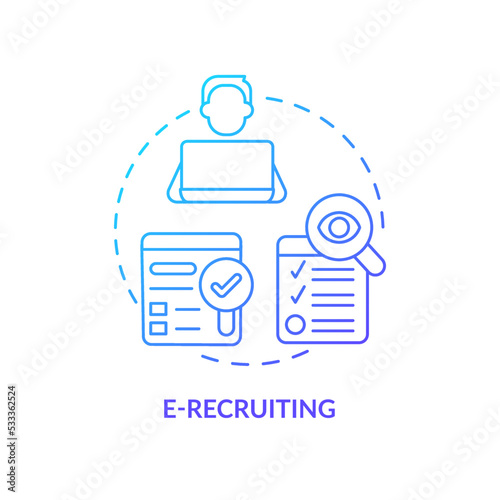 E-recruiting blue gradient concept icon. Search employees. Remote employment. Online recruitment abstract idea thin line illustration. Isolated outline drawing. Myriad Pro-Bold font used