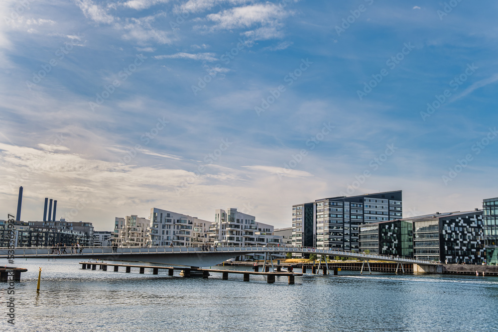 Copenhagen view of the modern buildings in the harbor, Denmark