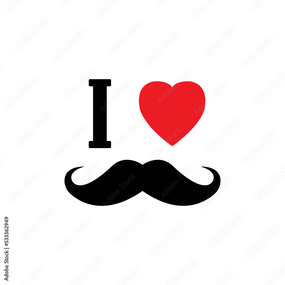 I love mustache with red heart shape.Illustration. I love mustache with red heart shape.Illustration.