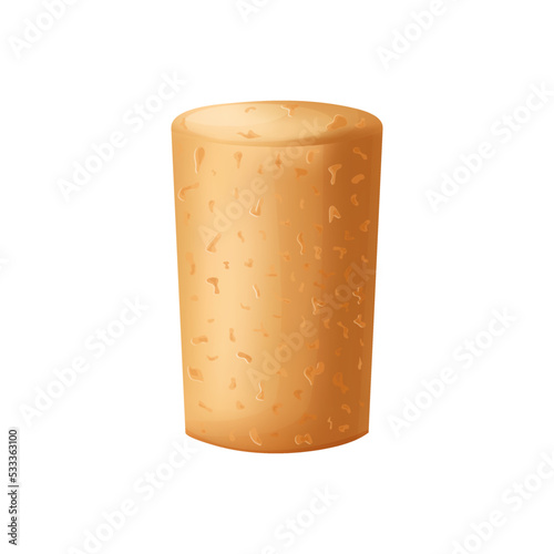 Cork stopper wooden taps. Wine bung in cartoon. Corkwood plug with grape bunch. Vector illustration on white background