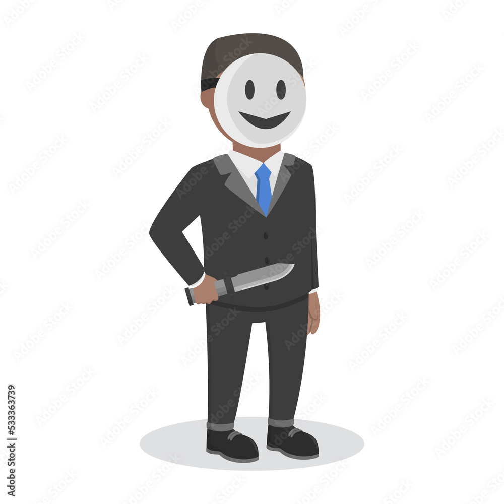 businessman african mysterious man hold knife design character on white background businessman african mysterious man hold knife design character on white background