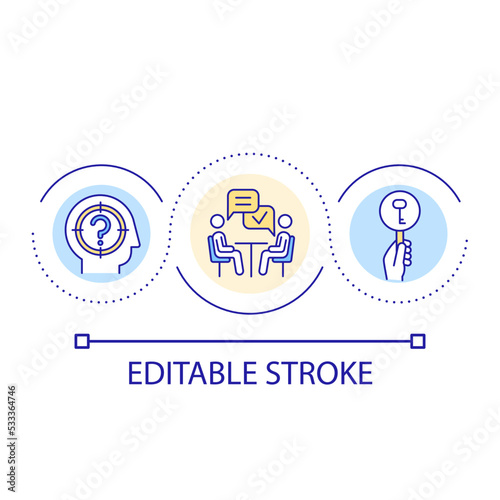 Dialogue loop concept icon. Gain information. Focus on topic. Educational conversation. Key information abstract idea thin line illustration. Isolated outline drawing. Editable stroke. Arial font used