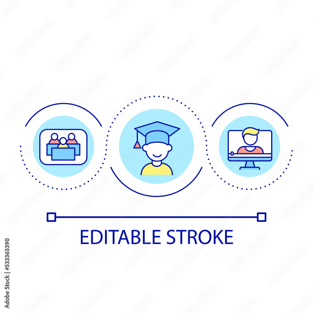Distance school education loop concept icon. Online lessons for kids. Learning and study abstract idea thin line illustration. Isolated outline drawing. Editable stroke. Arial font used
