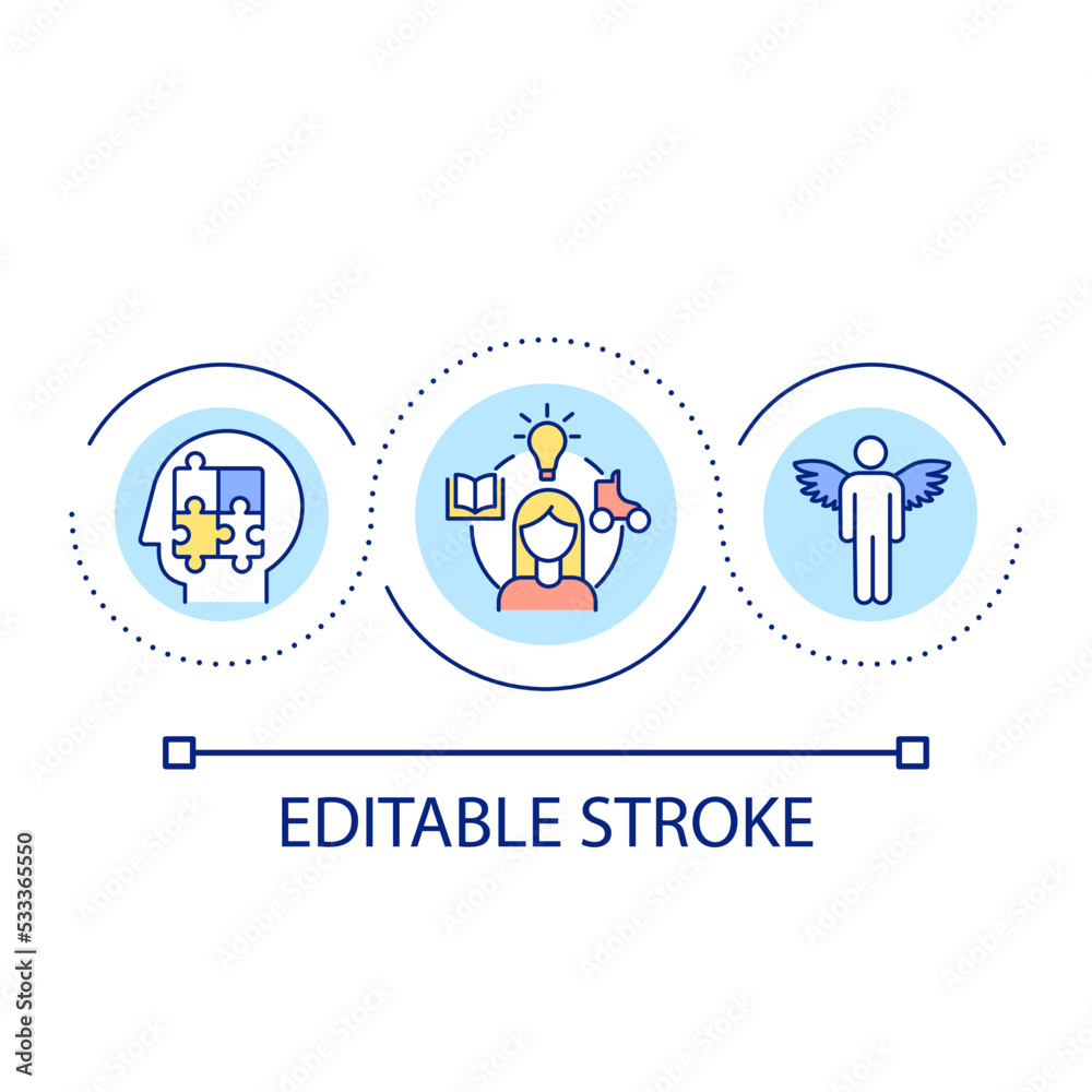 Learn new hobbies loop concept icon. Personal development. Motivation and inspiration abstract idea thin line illustration. Isolated outline drawing. Editable stroke. Arial font used Learn new hobbies loop concept icon. Personal development. Motivation and inspiration abstract idea thin line illustration. Isolated outline drawing. Editable stroke. Arial font used