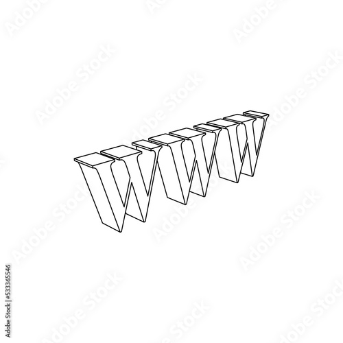 The outline of a large www symbol is made with black lines. 3D view of the object in perspective. Vector illustration on white background