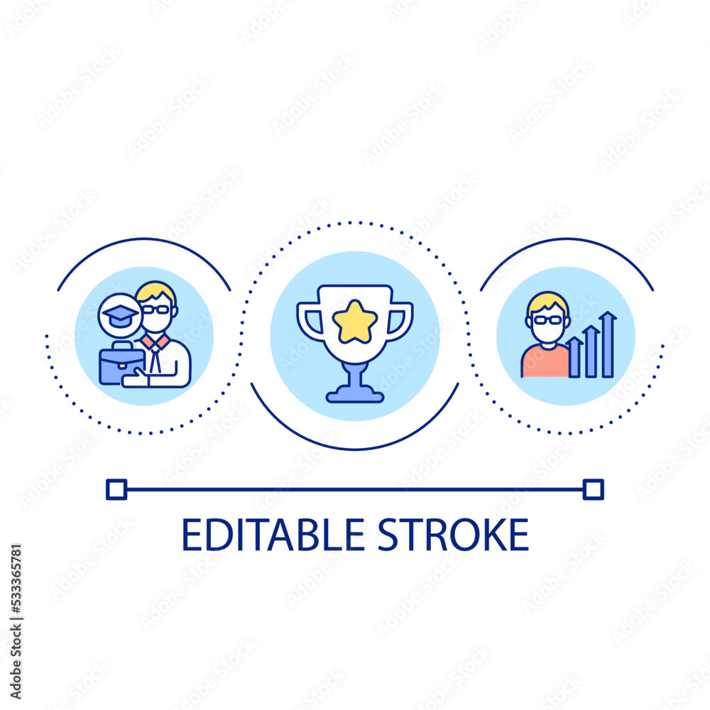 Career achievements and growth loop concept icon. Business expert. Professional manager abstract idea thin line illustration. Isolated outline drawing. Editable stroke. Arial font used Career achievements and growth loop concept icon. Business expert. Professional manager abstract idea thin line illustration. Isolated outline drawing. Editable stroke. Arial font used