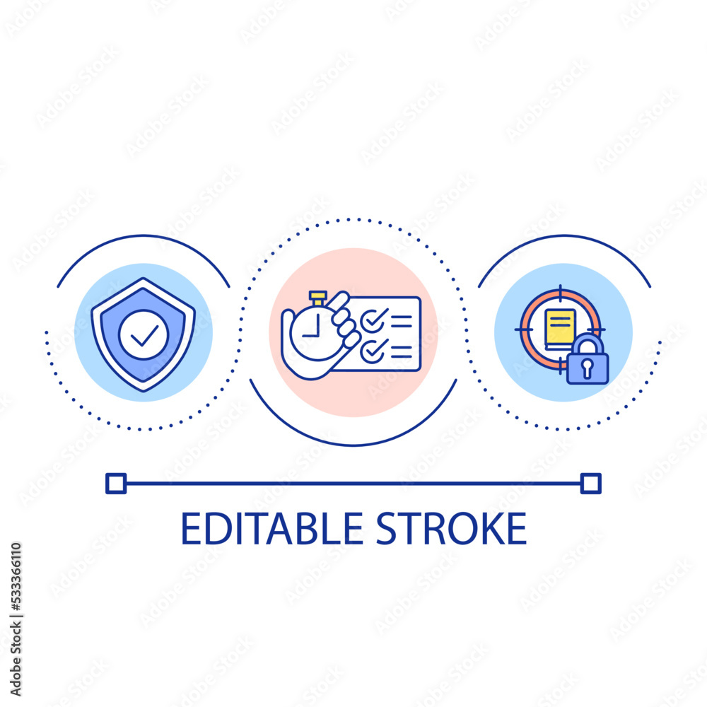 Oral examination time loop concept icon. Data security. Do not cheat in exam. Quick test abstract idea thin line illustration. Isolated outline drawing. Editable stroke. Arial font used Oral examination time loop concept icon. Data security. Do not cheat in exam. Quick test abstract idea thin line illustration. Isolated outline drawing. Editable stroke. Arial font used