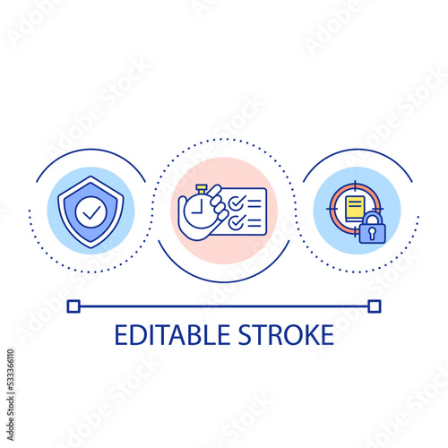 Oral examination time loop concept icon. Data security. Do not cheat in exam. Quick test abstract idea thin line illustration. Isolated outline drawing. Editable stroke. Arial font used