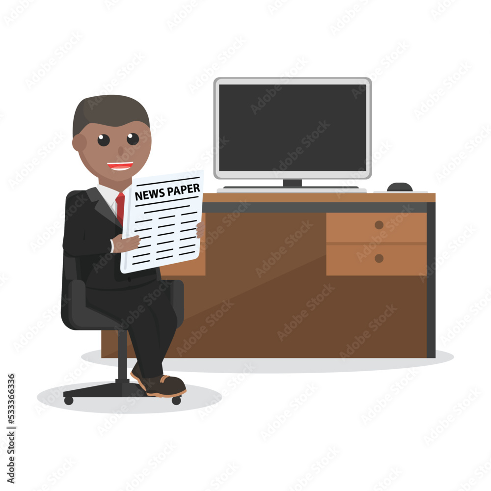 businessman african reading newspaper on office chair design character on white background businessman african reading newspaper on office chair design character on white background