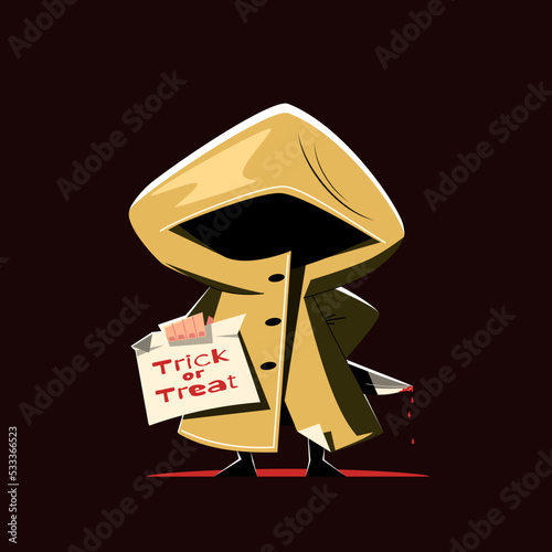 Картината върху платно Cartoon maniac in a yellow raincoat. Halloween.